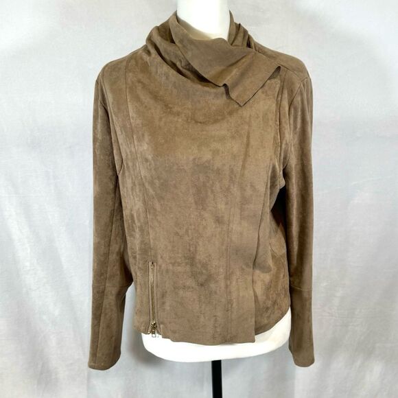 Umgee tan suede zip moto stlye jacket size small - Picture 6 of 14